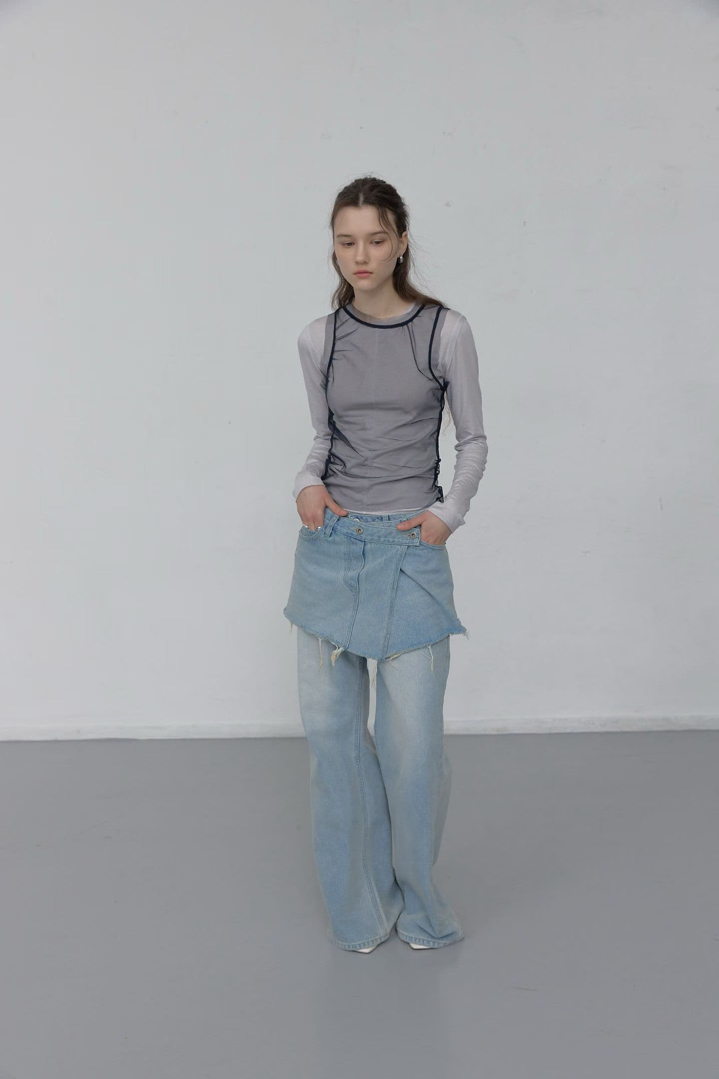 [FOUNDATION] Dwen Wrap Semi-Bootcut Washed Denim Pants Set 5