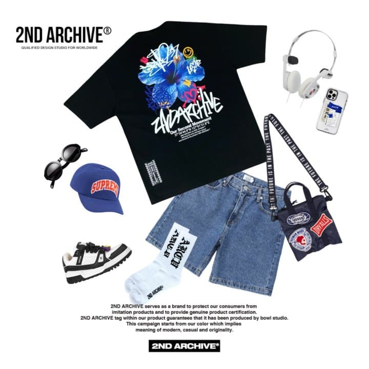 [2ND ARCHIVE] Blue Flower Painting Short Sleeve T-Shirt 5