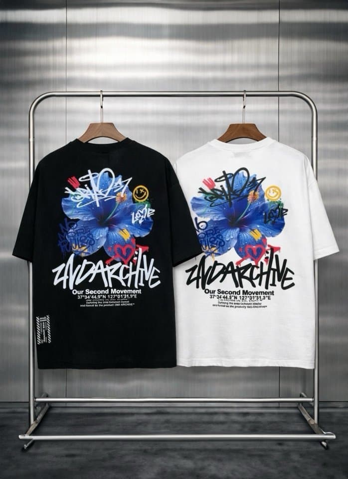 [2ND ARCHIVE] Blue Flower Painting Short Sleeve T-Shirt 10