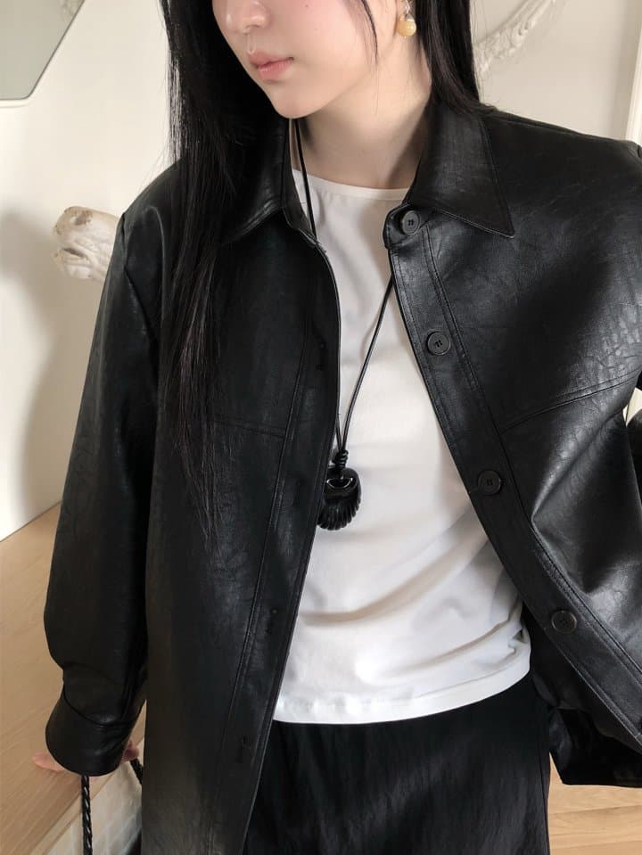 [LE BUTTER] Flat Half Leather Jacket 4