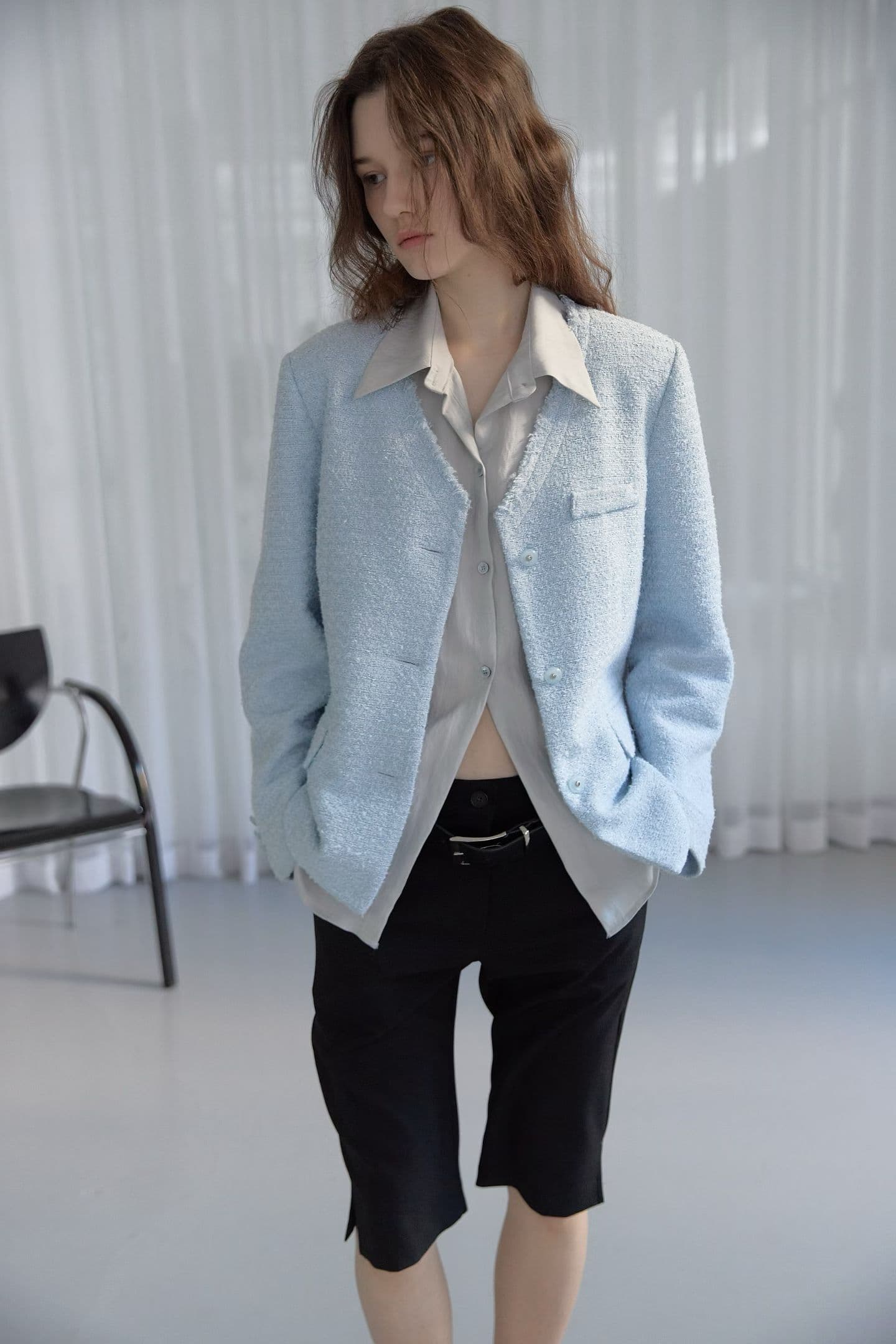 [FOUNDATION] Draw Shirt-Layered Tweed Jacket 5