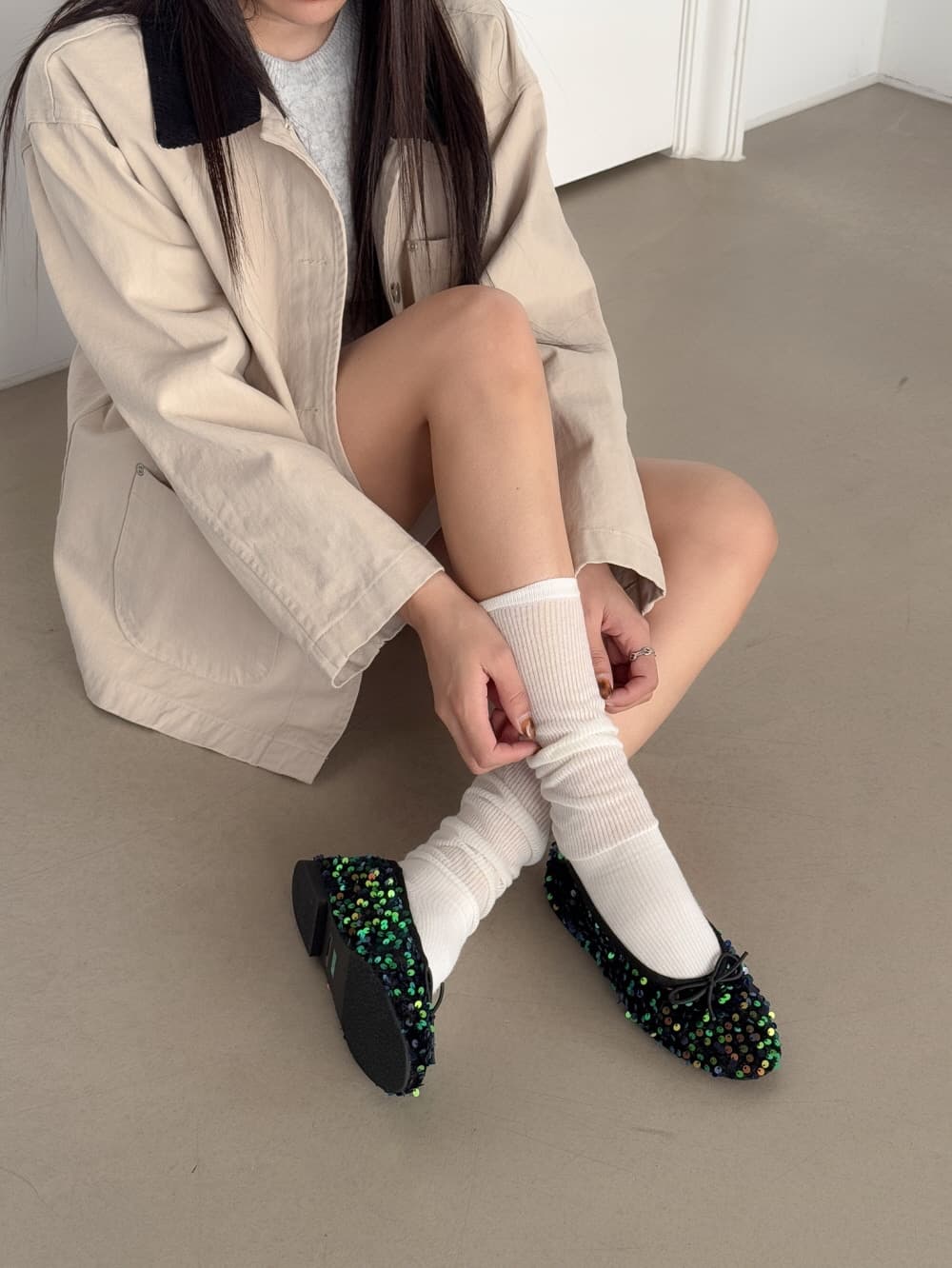 [CADEAU] CA9117 Spangle Soft Flat Shoes 6