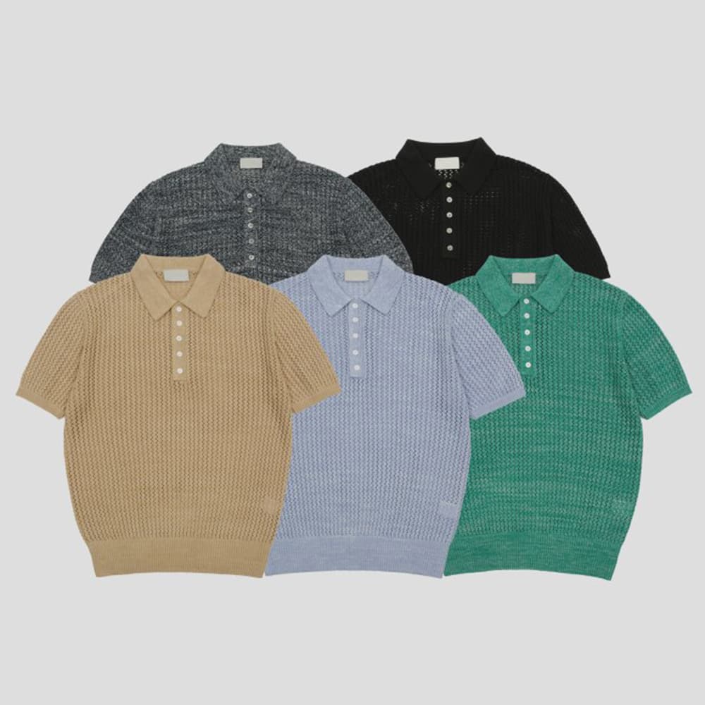 [GENTLE COVER] Helly Two-Tone Collar Short-Sleeved Knit 5