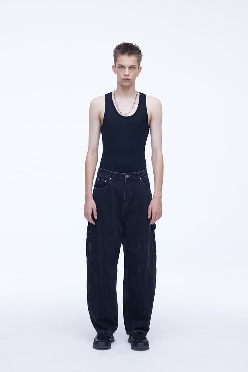 [SSERPE] CURVED CARPENTER CRACK DENIM PANTS 4