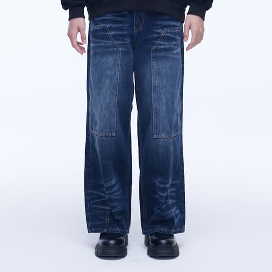 [SSERPE] DOUBLE KNEE CARPENTER WIDE DENIM PANTS 1