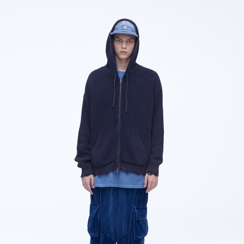 [SSERPE] DESTROYED COTTON   KNIT HOODIE ZIP UP 1