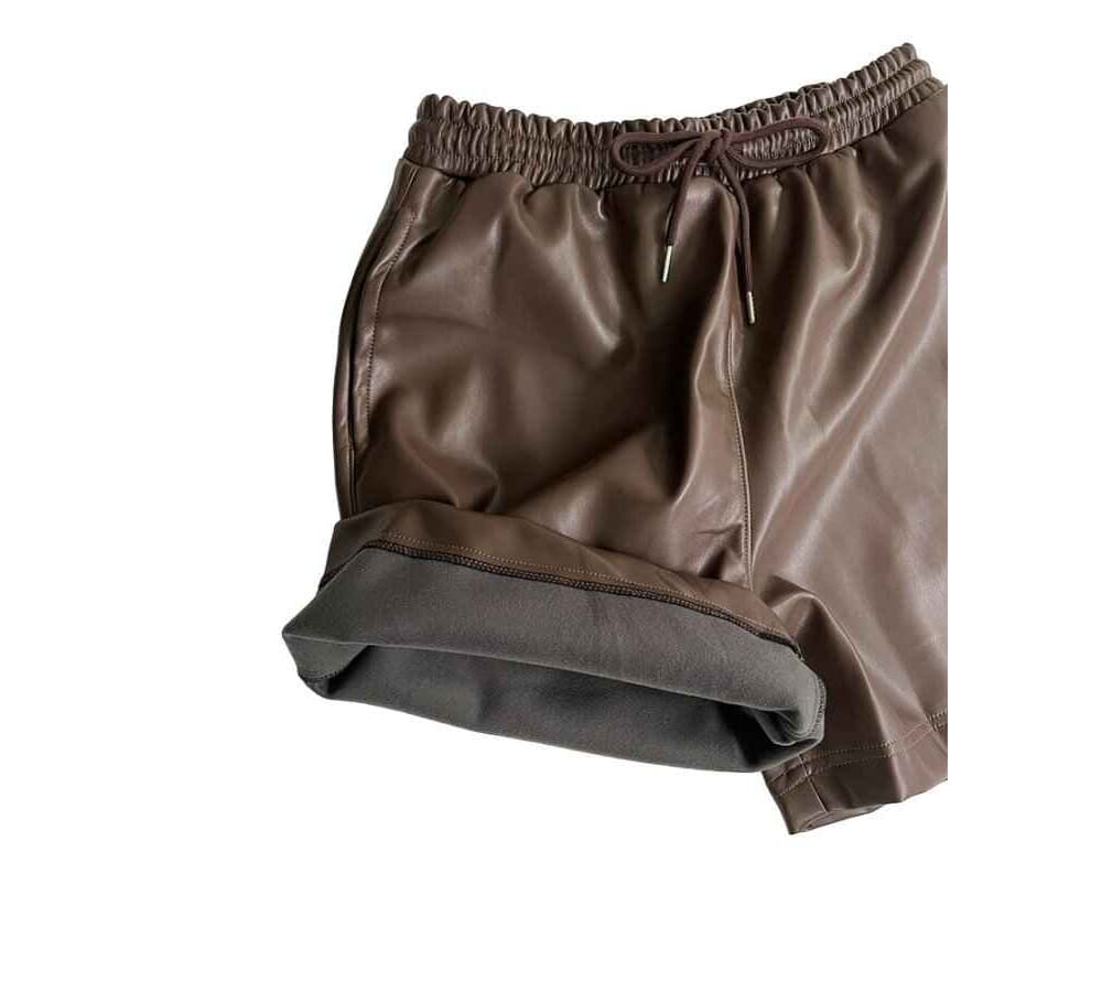 [OCEAN] Camel Leather Half Pants 3