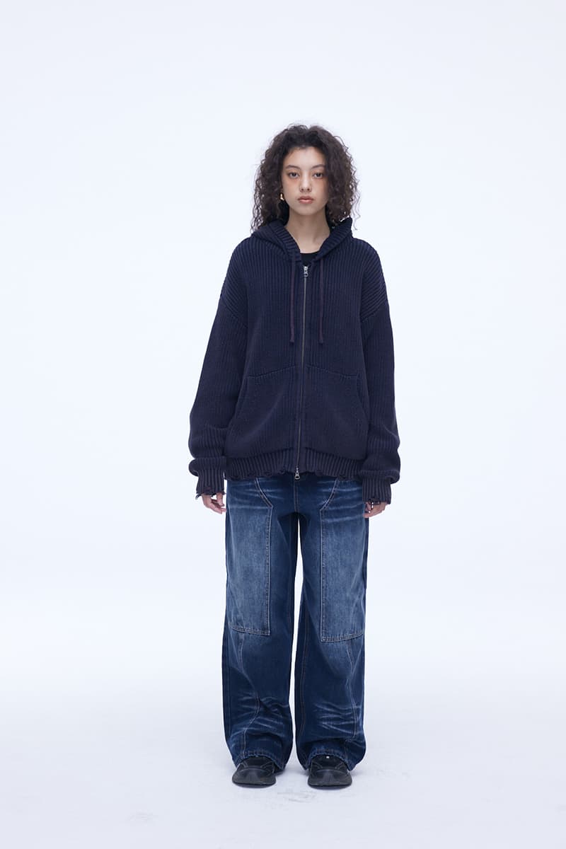 [SSERPE] DESTROYED COTTON   KNIT HOODIE ZIP UP 5