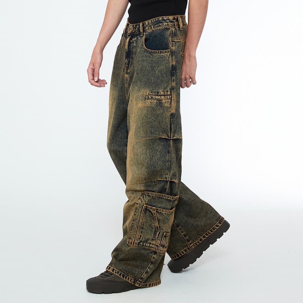[SSERPE] MULTI POCKET CARPENTER WIDE DENIM PANTS 1