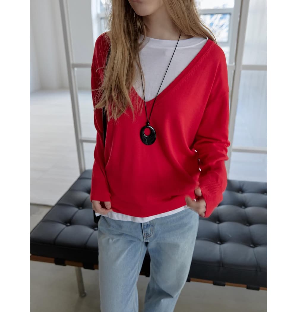[CEST LA VIE] Deep V-Neck Pullover 7
