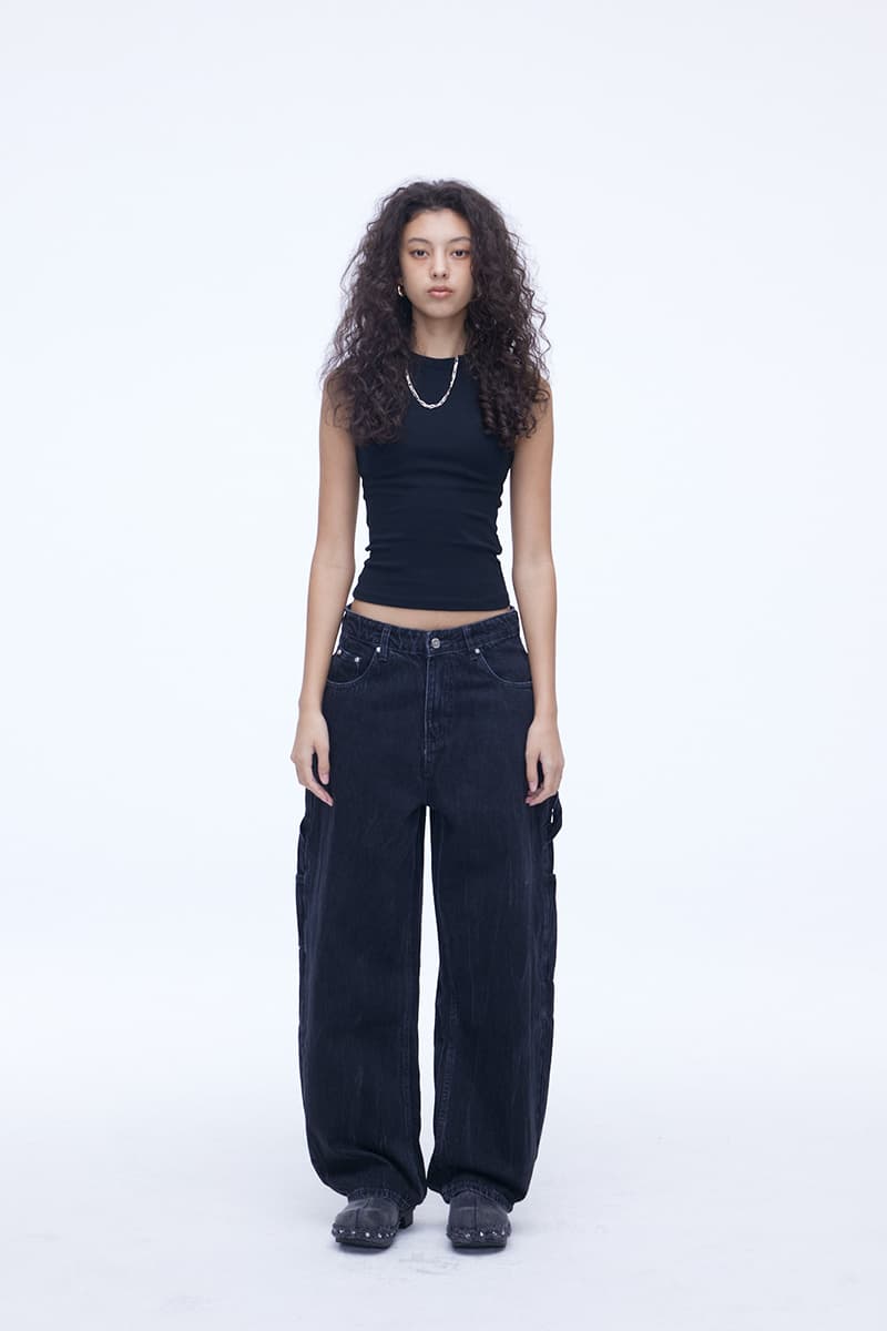 [SSERPE] CURVED CARPENTER CRACK DENIM PANTS 5