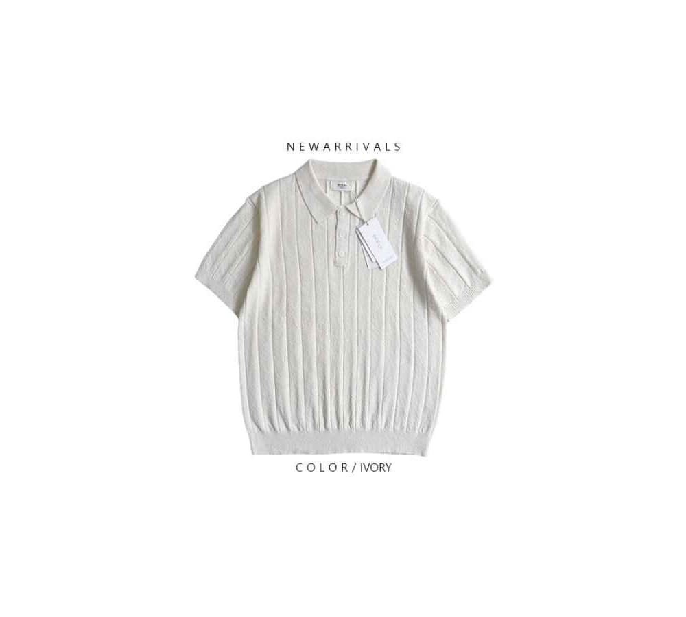 [OCEAN]Signature Boucle Ribbed Washable Collar Short Sleeve Knit 4