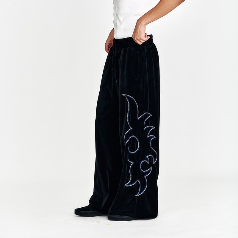 [SSERPE] WESTERN EMBROIDERY VELVET WIDE PANTS PUMA 1