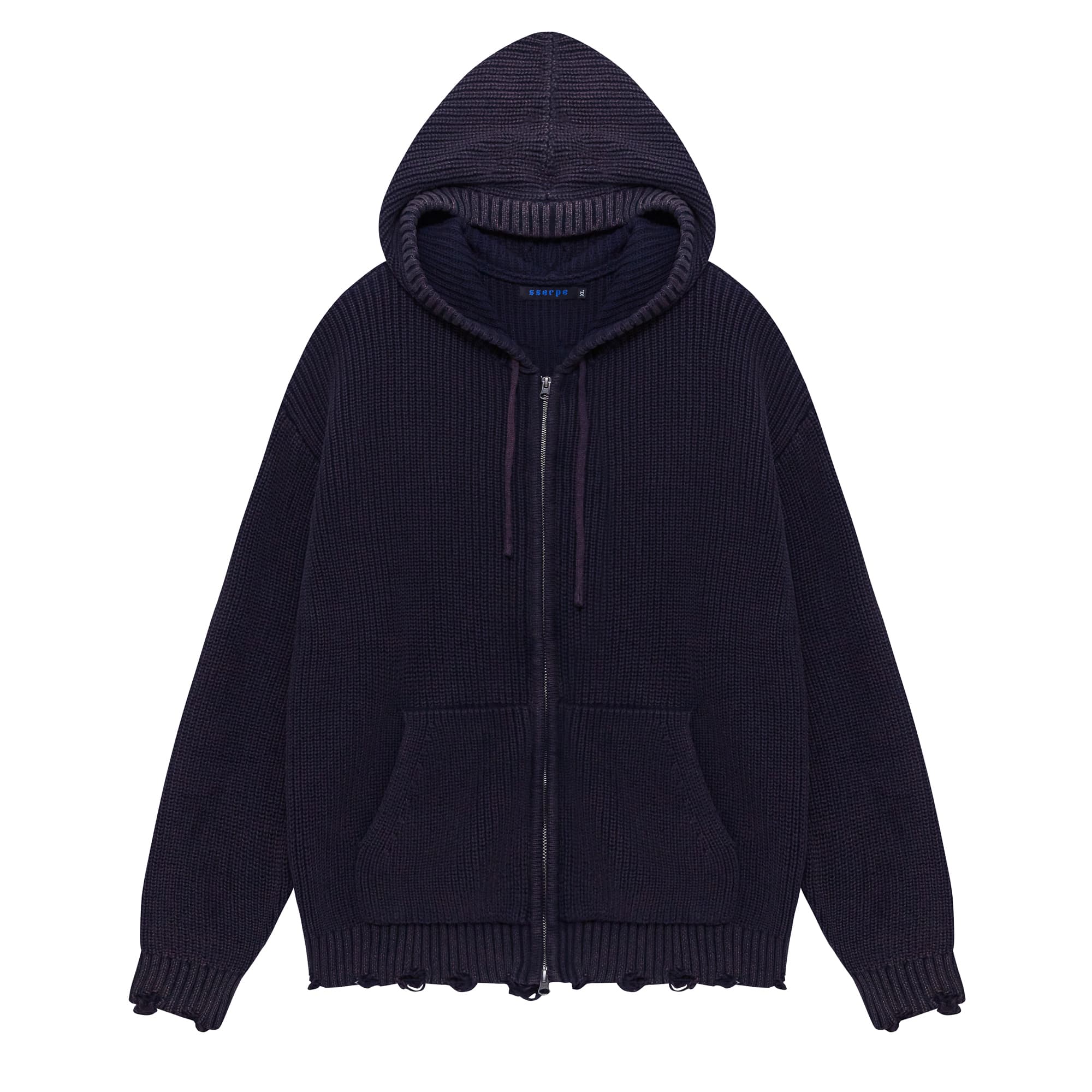 [SSERPE] DESTROYED COTTON   KNIT HOODIE ZIP UP 10