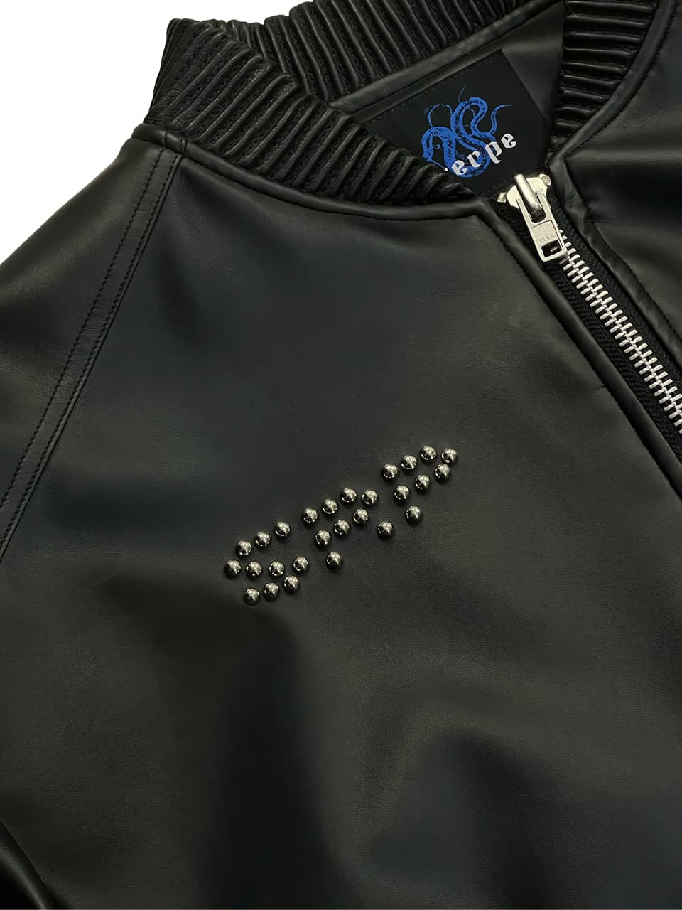[SSERPE] FLAME STARS STUD BOMBER VEGAN LEATHER JACKET 7