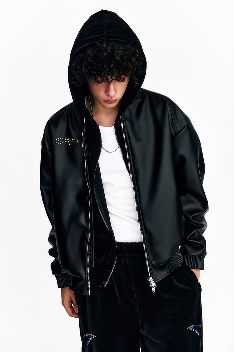 [SSERPE] FLAME STARS STUD BOMBER VEGAN LEATHER JACKET 4