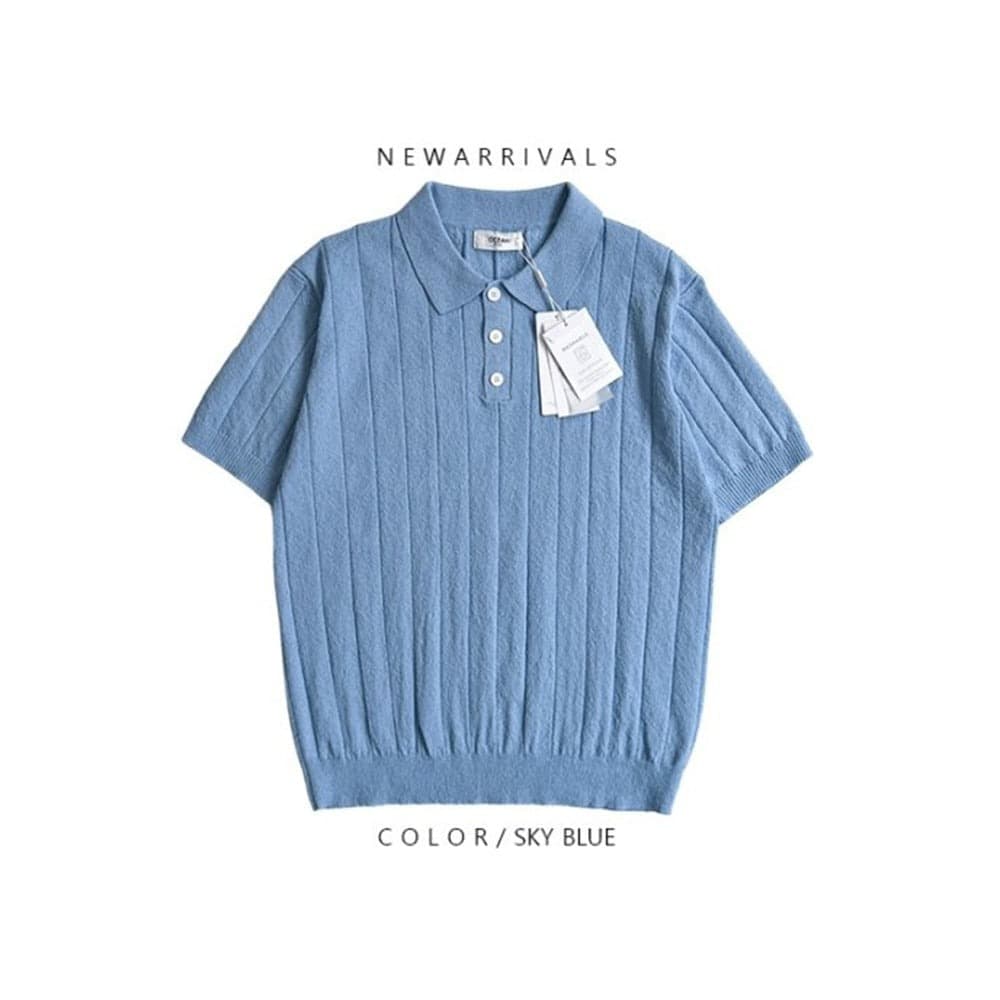 [OCEAN]Signature Boucle Ribbed Washable Collar Short Sleeve Knit 1