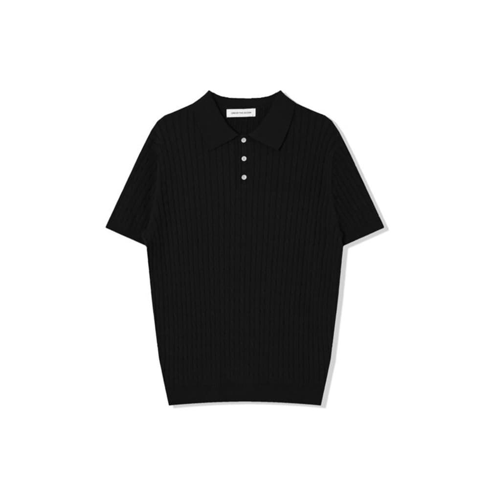 [OCEAN] Pure Cotton Cable Washable Collar Short Sleeve Knit 1
