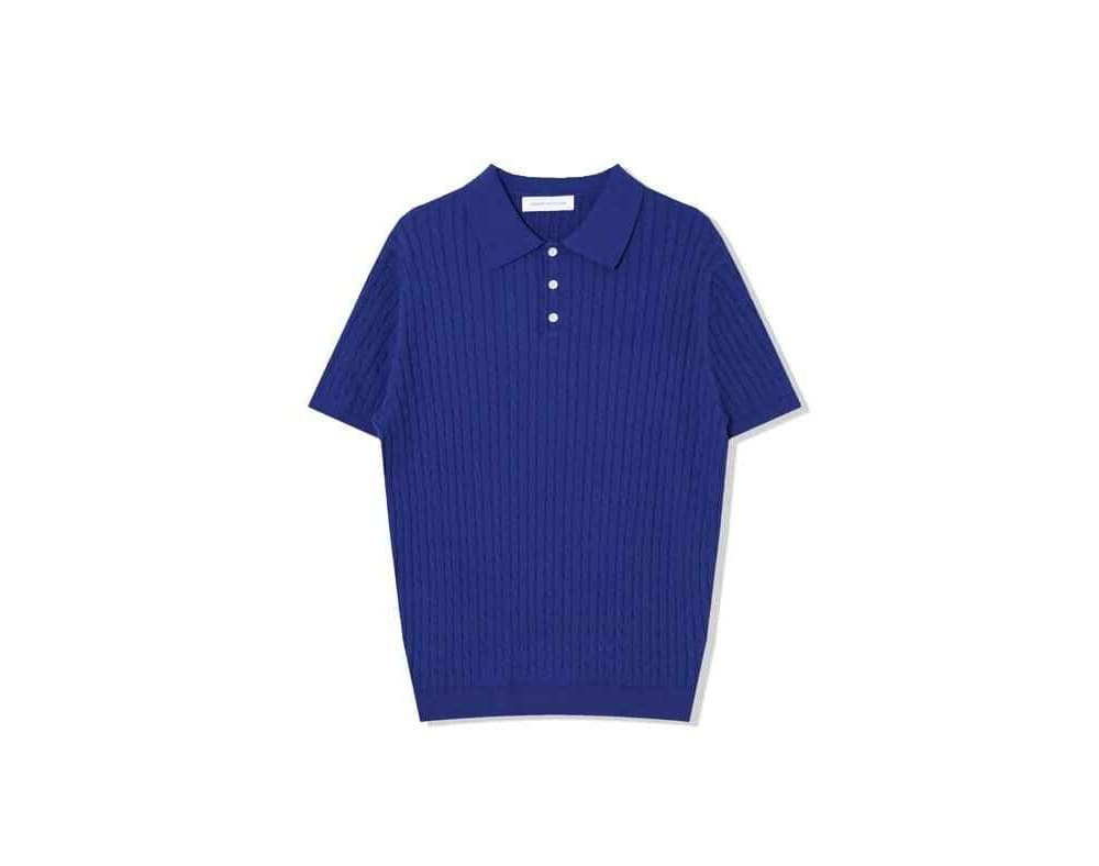[OCEAN] Pure Cotton Cable Washable Collar Short Sleeve Knit 2