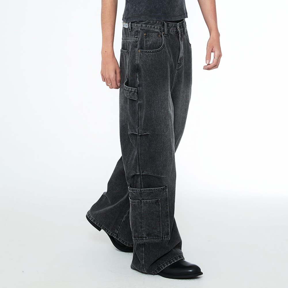 [SSERPE] MULTI POCKET CARPENTER WIDE DENIM PANTS 1