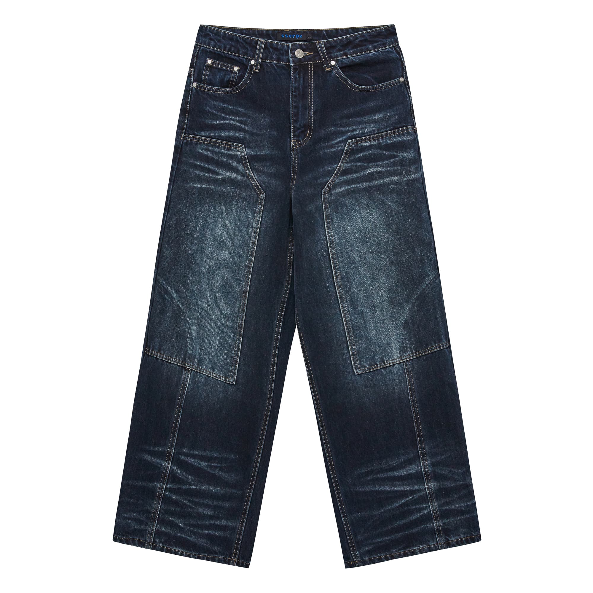 [SSERPE] DOUBLE KNEE CARPENTER WIDE DENIM PANTS 8
