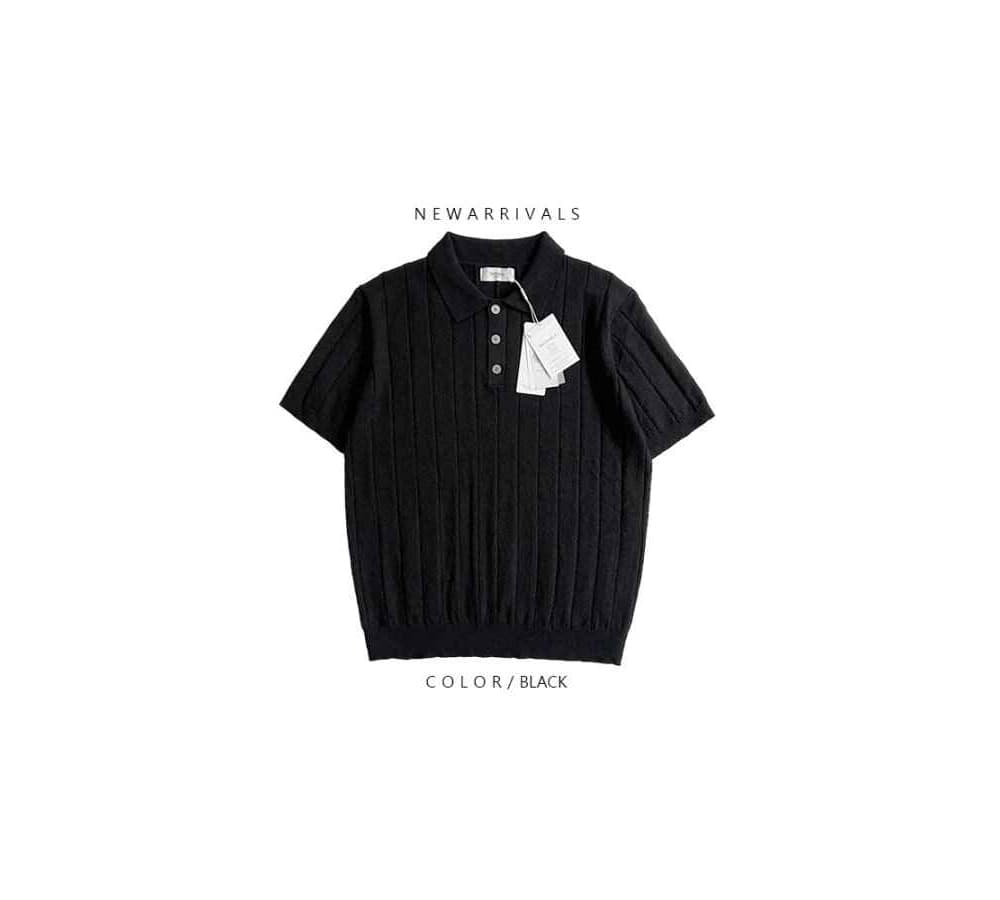 [OCEAN]Signature Boucle Ribbed Washable Collar Short Sleeve Knit 3
