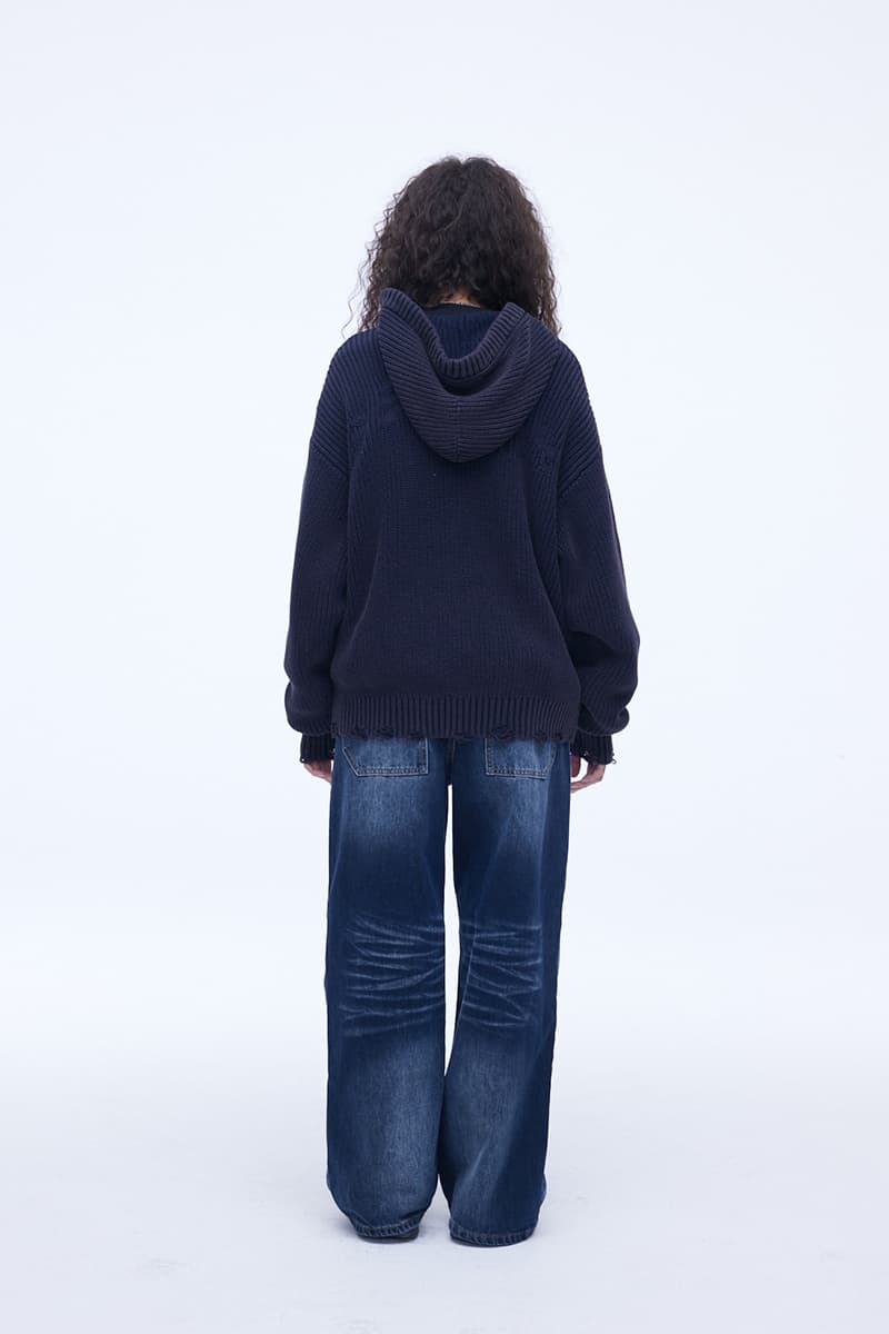 [SSERPE] DESTROYED COTTON   KNIT HOODIE ZIP UP 9