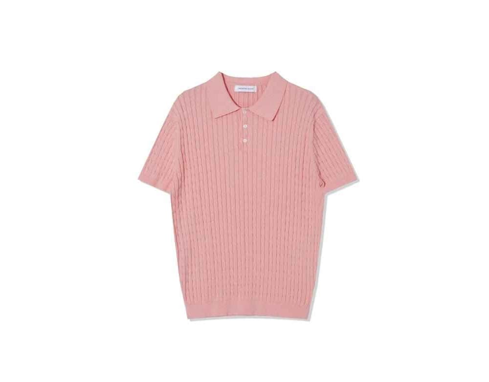 [OCEAN] Pure Cotton Cable Washable Collar Short Sleeve Knit 5
