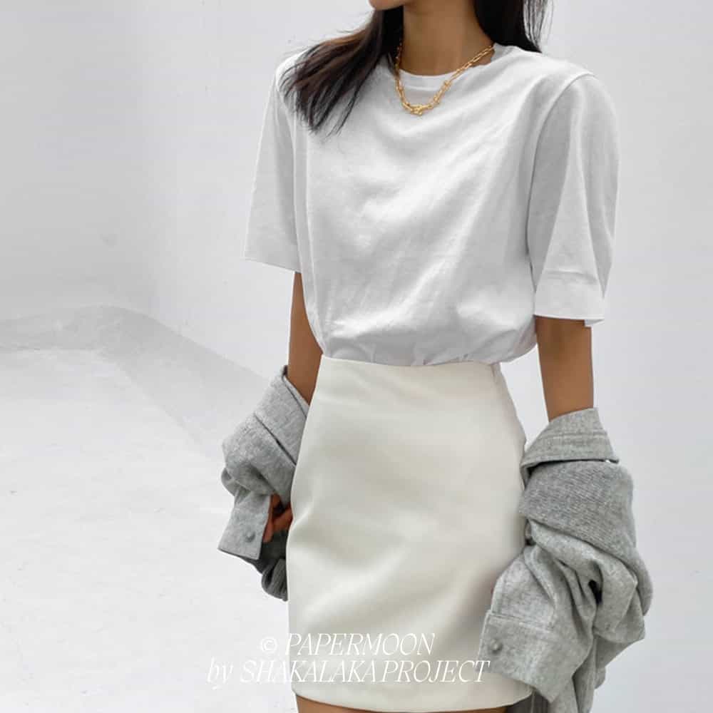 [PAPER MOON] Lux Silket Basic T-Shirt White 6