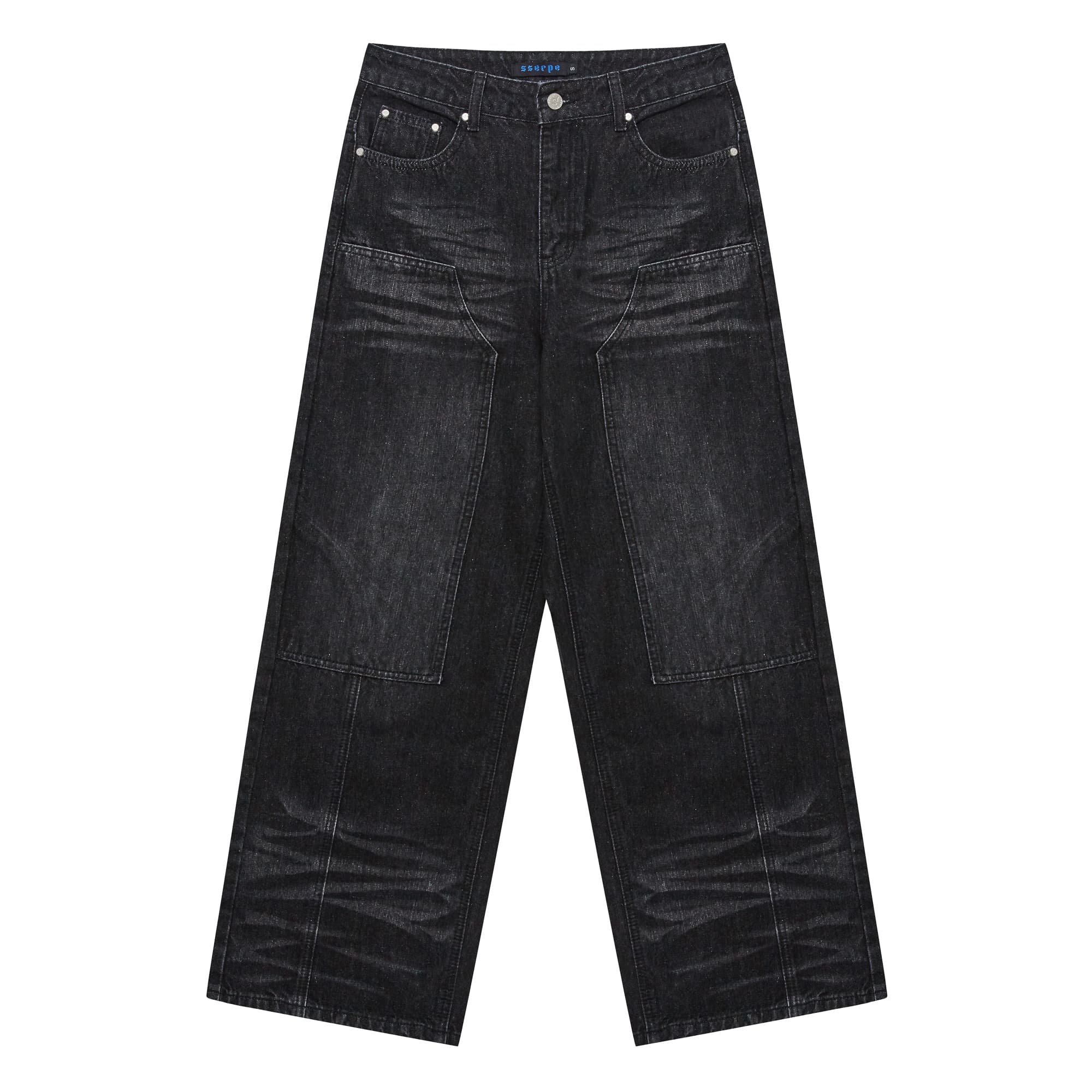 [SSERPE] DOUBLE KNEE CARPENTER WIDE DENIM PANTS 9