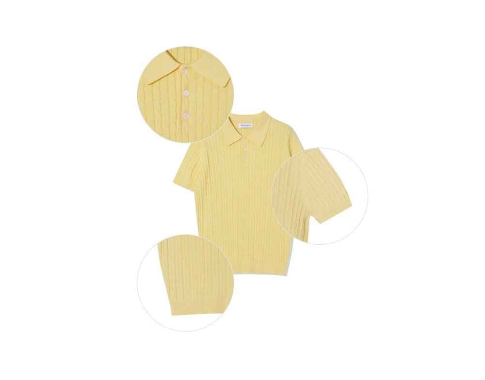 [OCEAN] Pure Cotton Cable Washable Collar Short Sleeve Knit 9