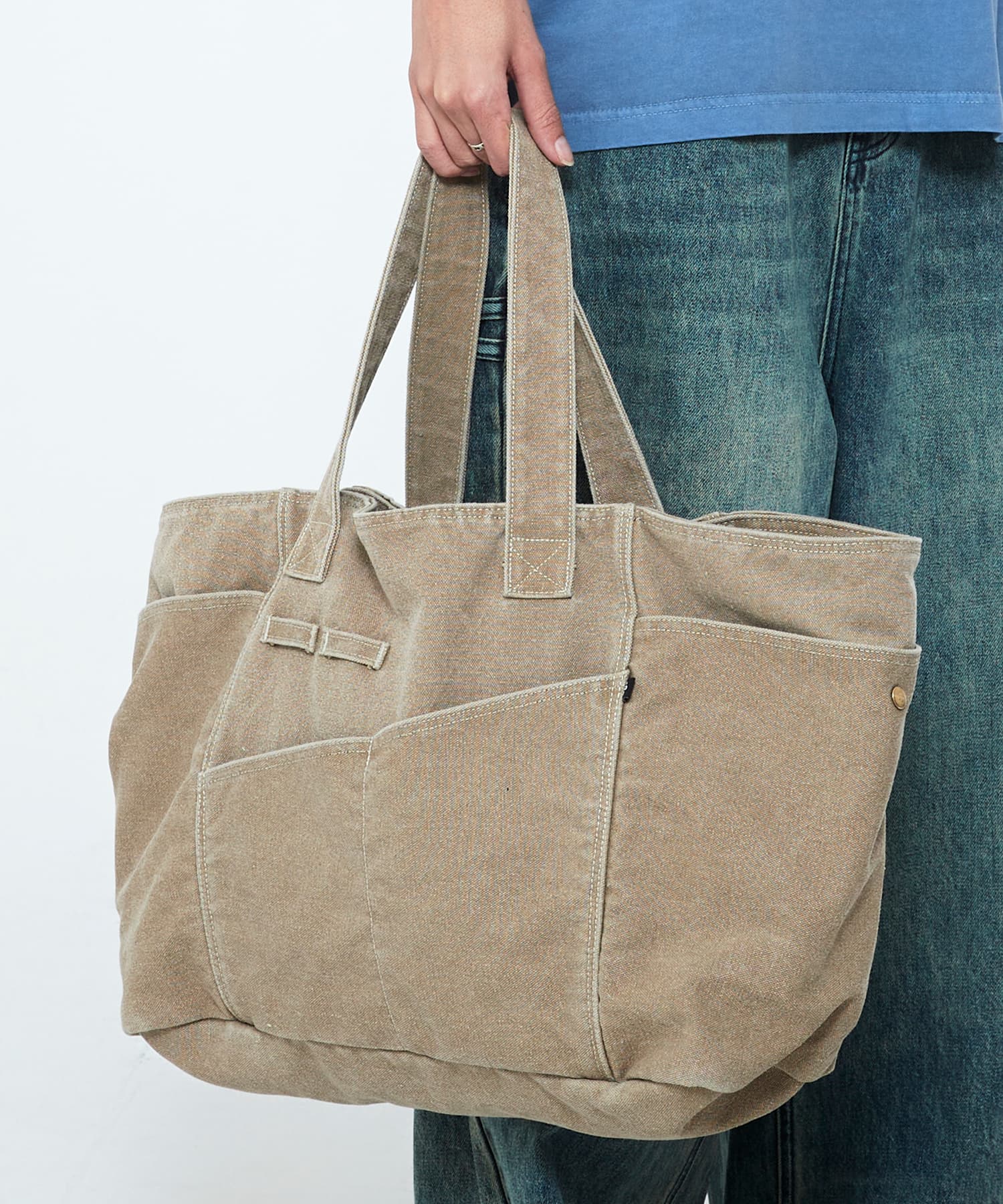 [SSERPE] PIGMENT WASHED OXFORD TOTE BAG BEIGE 2