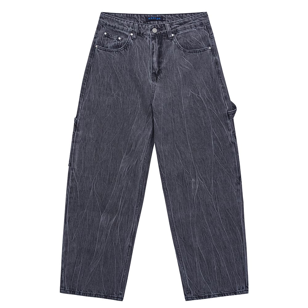 [SSERPE] CURVED CARPENTER CRACK DENIM PANTS 9