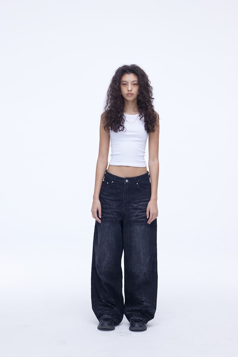 [SSERPE] DOUBLE KNEE CARPENTER WIDE DENIM PANTS 5