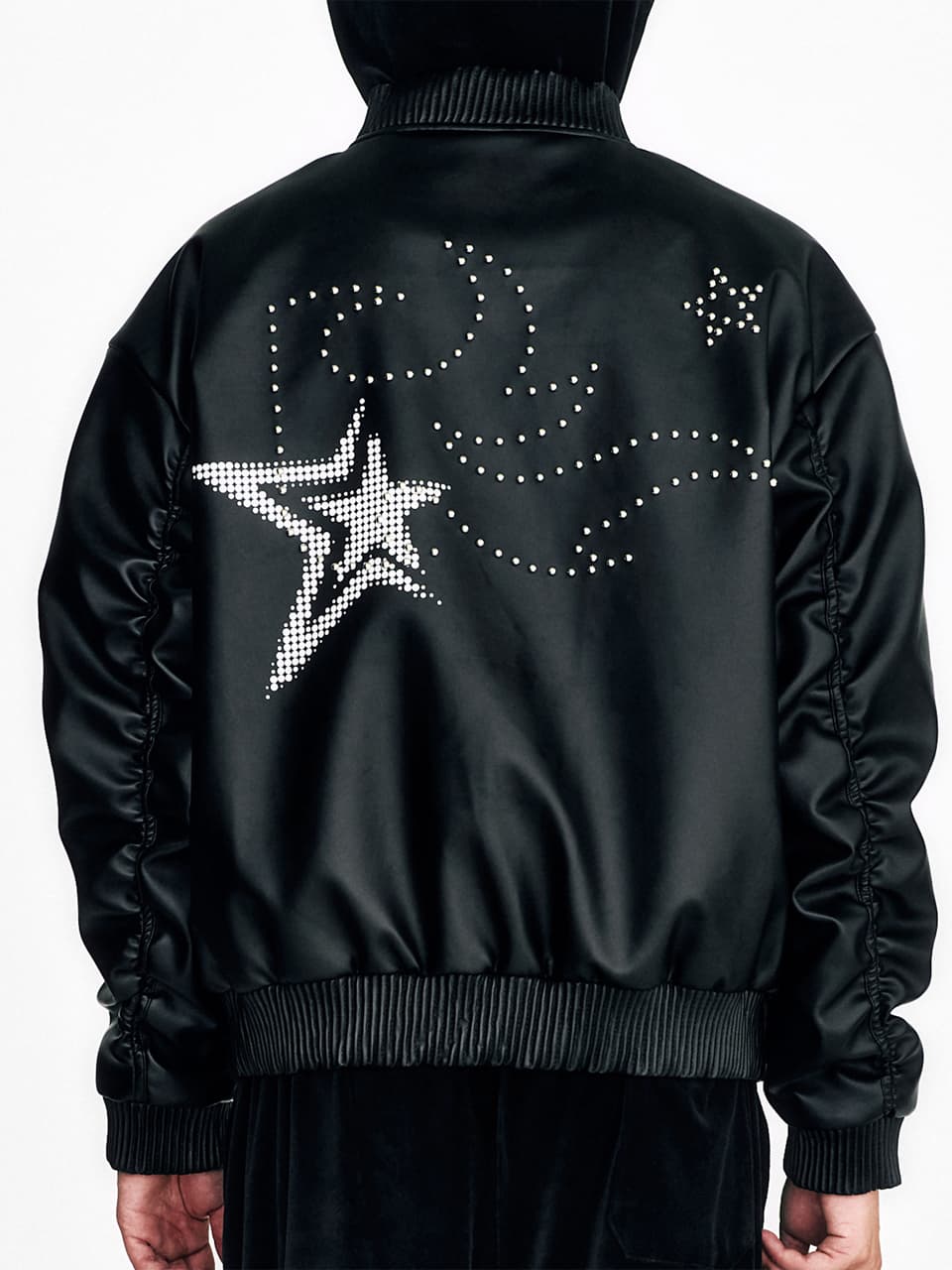 [SSERPE] FLAME STARS STUD BOMBER VEGAN LEATHER JACKET 9