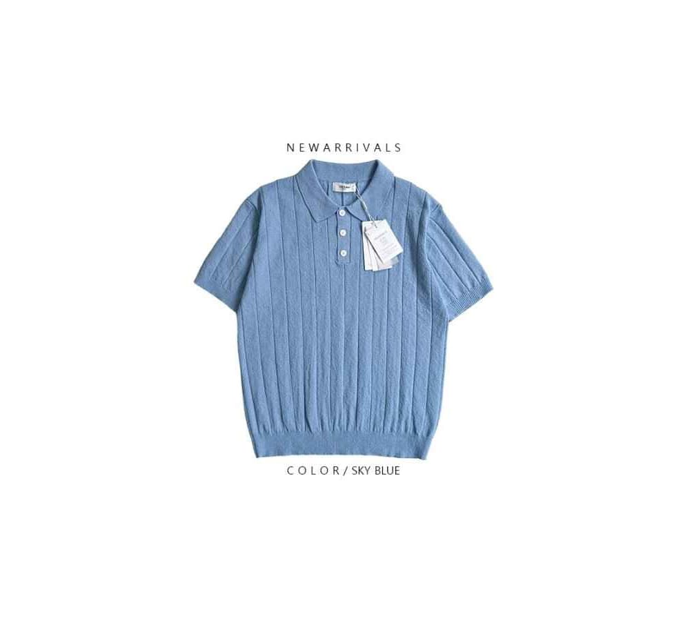 [OCEAN]Signature Boucle Ribbed Washable Collar Short Sleeve Knit 2
