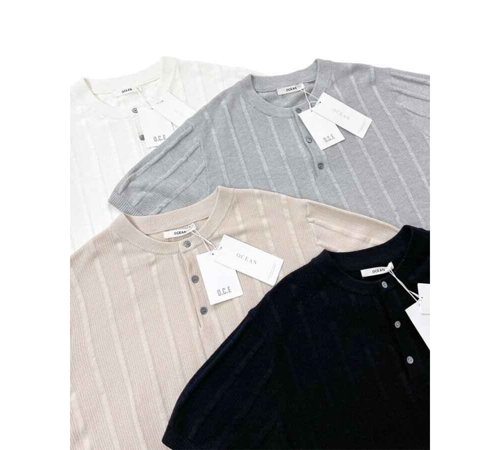 [OCEAN] Raf Muscle Fit Henley Neck Short Sleeve Knit 9