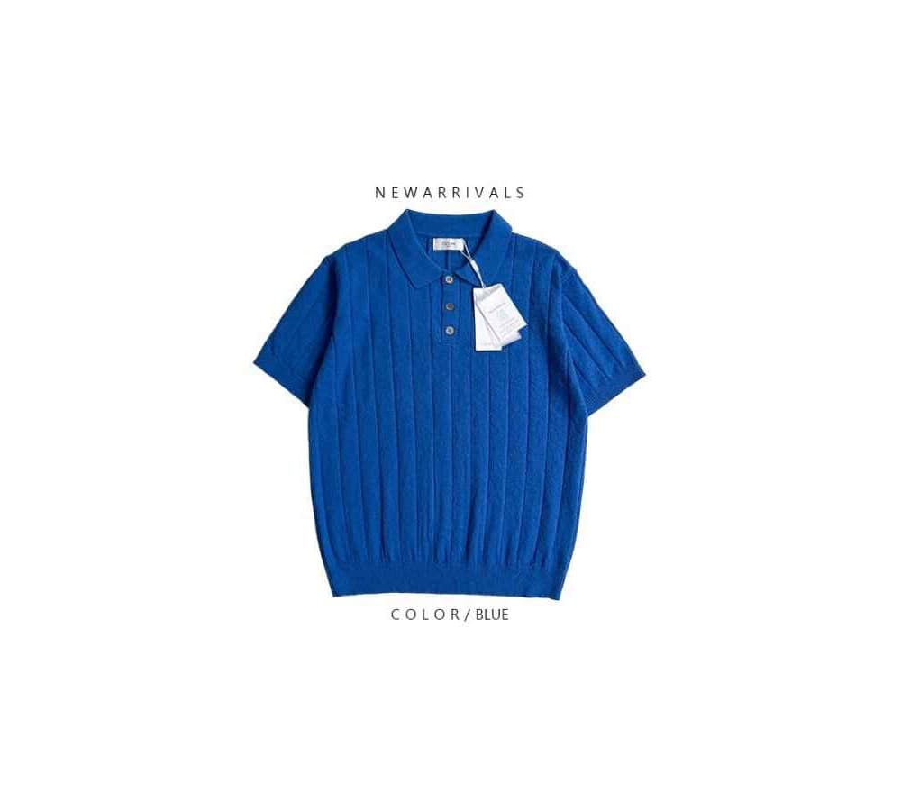 [OCEAN]Signature Boucle Ribbed Washable Collar Short Sleeve Knit 5