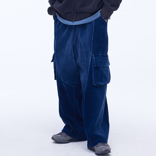 [SSERPE] WASHING CORDUROY CARGO BANDING DENIM PANTS 1