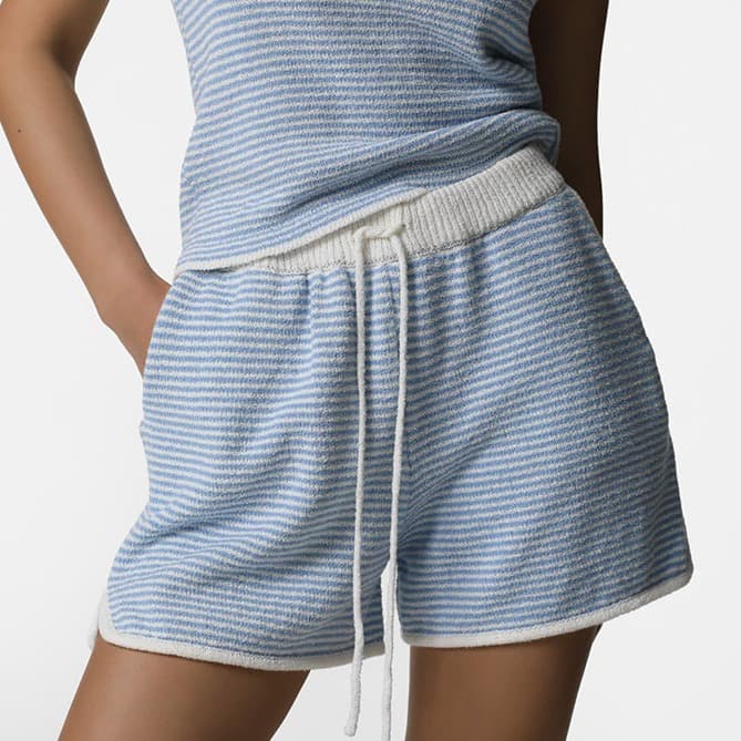 [PAPER MOON] Stripe Set Knit Dolphin Shorts Blue 1