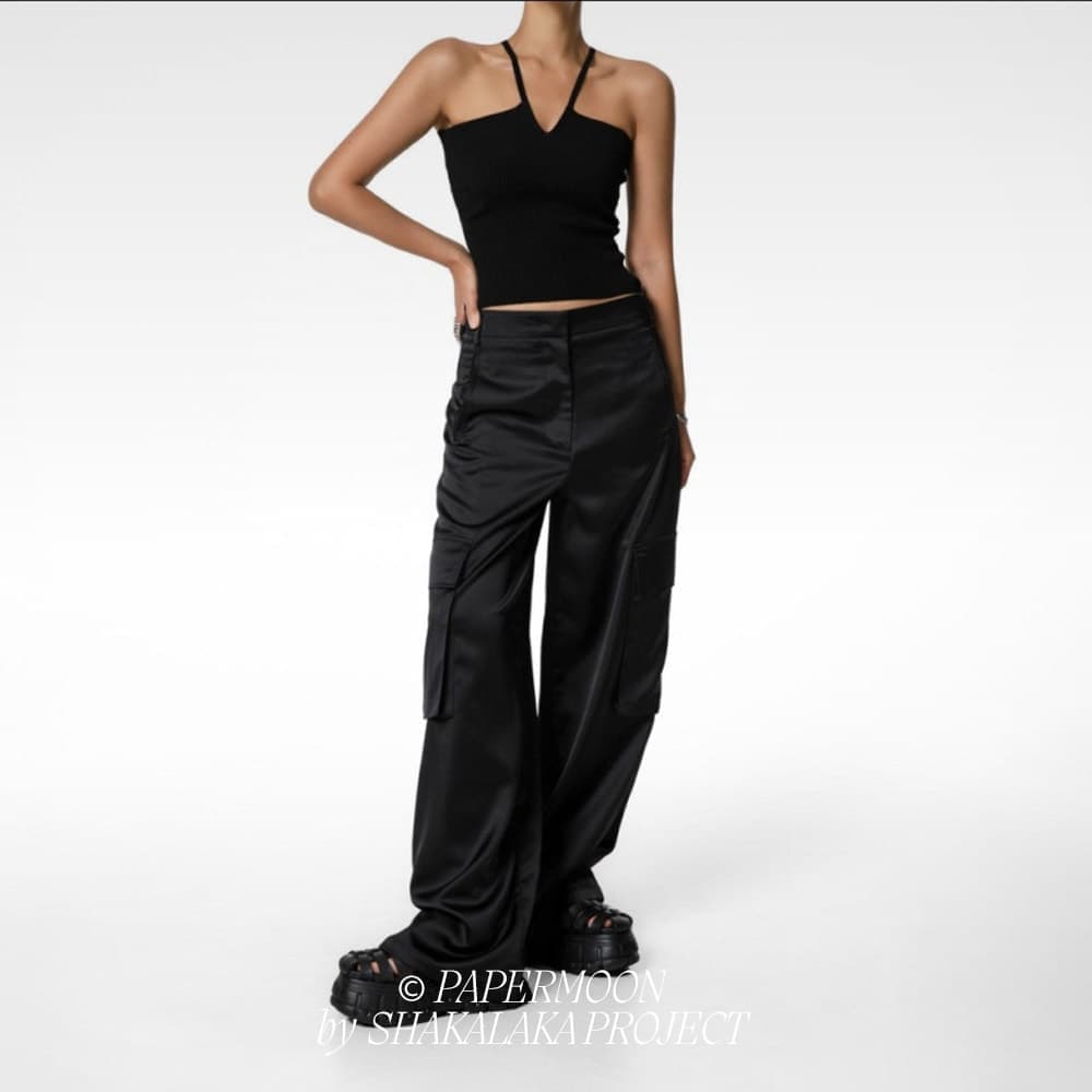 V-Line Strap Ribbed Knit Tank Top Black 5