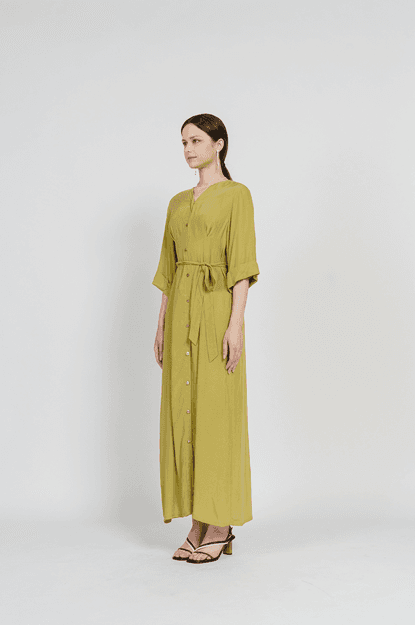 [FREAKS] Cupro Maxi Robe Highwaist Shirt-Dress 3