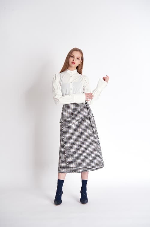 [FREAKS] High-Waisted, Cut-Edge Structured Maxi Wrap Skirt 4