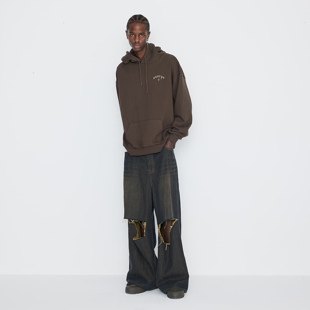[SSERPE] DESTROYED KNEE WIDE DENIM PANTS 7
