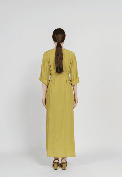 [FREAKS] Cupro Maxi Robe Highwaist Shirt-Dress 4