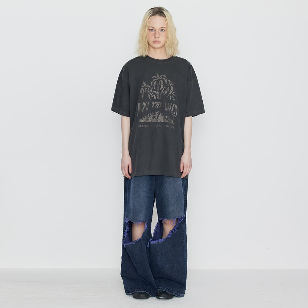 [SSERPE] DESTROYED KNEE WIDE DENIM PANTS 4