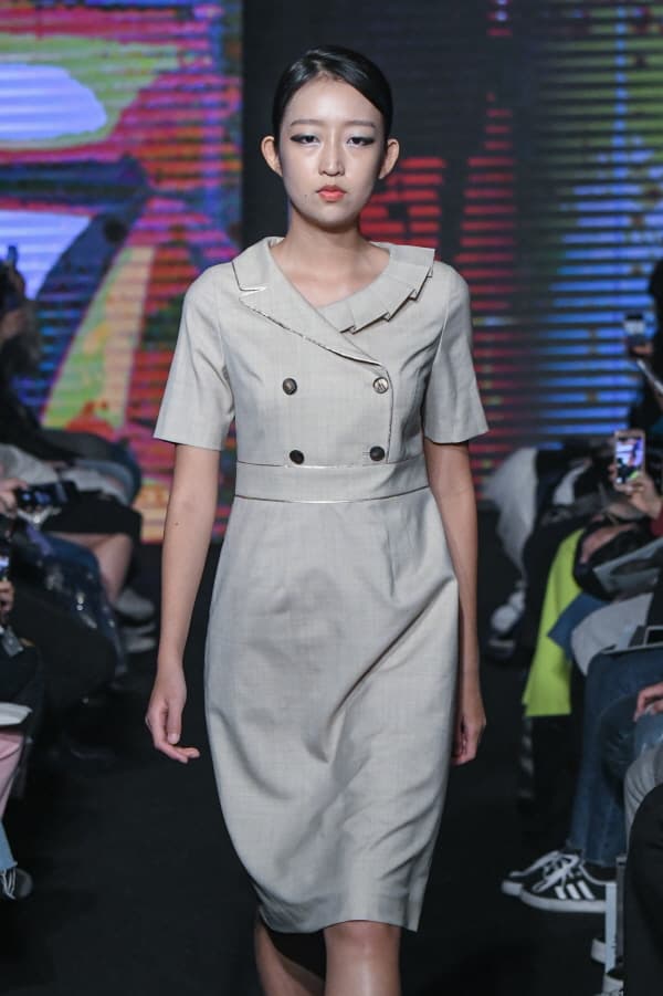 [FREAKS] Asymmetrical Structural Neckline 100% Summer Wool Summer Suit Dress 9