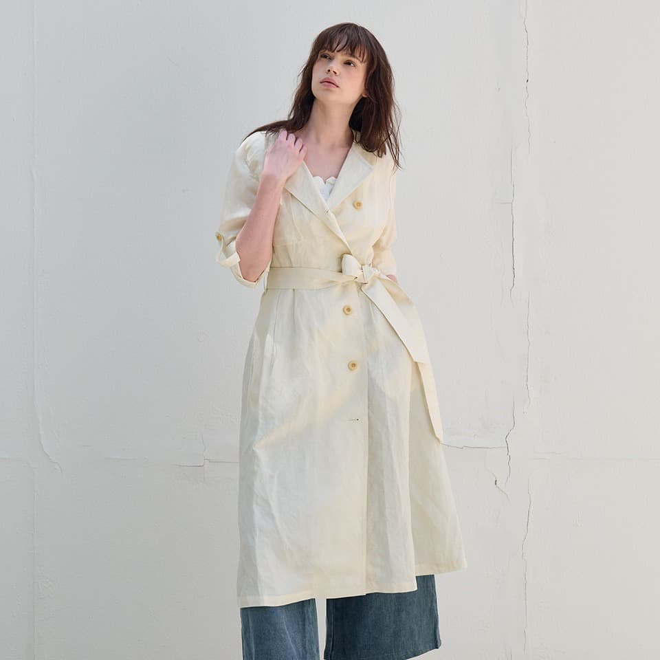 [FREAKS] Hot Summer Linen Blending High-Waisted Trench Dress 1