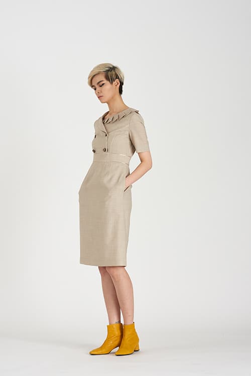[FREAKS] Asymmetrical Structural Neckline 100% Summer Wool Summer Suit Dress 5