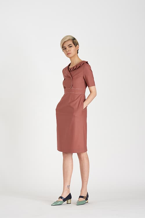 [FREAKS] Asymmetrical Structural Neckline 100% Summer Wool Summer Suit Dress 3